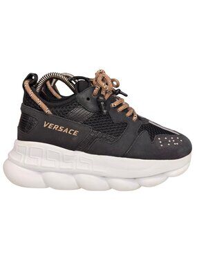 Versace Chain Reaction Black Suede leather Chunky Fashion Sneakers Women 37/7